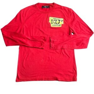 Iceberg Ice J Men’s Medium Red Cotton Long Sleeve Graphic T-Shirt Made Italy